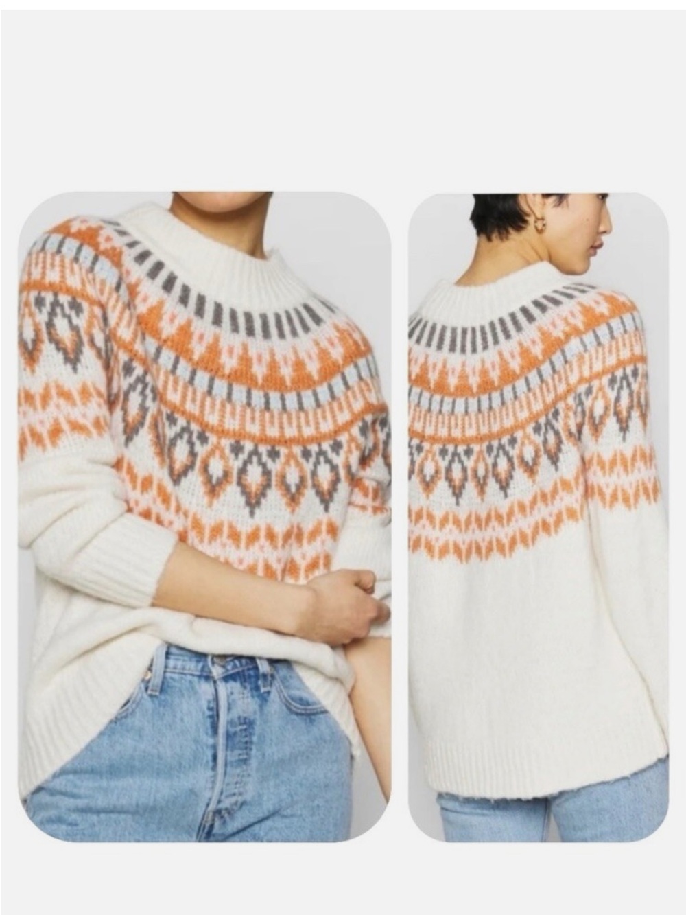 AERIE Cream and Rust Fair Isle Sweater
